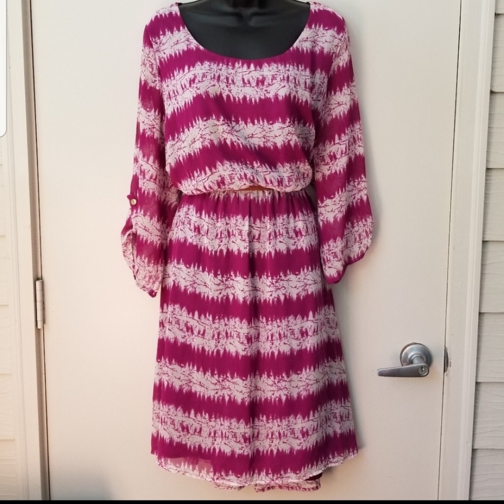 Peach Love 3/4 Sleeve Lined Elastic Waist Dress